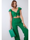 Dark green crop top set with wide pants 8108 - Online store - Boutique